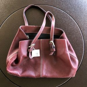 Roots Pebbled Leather Burgundy Purse